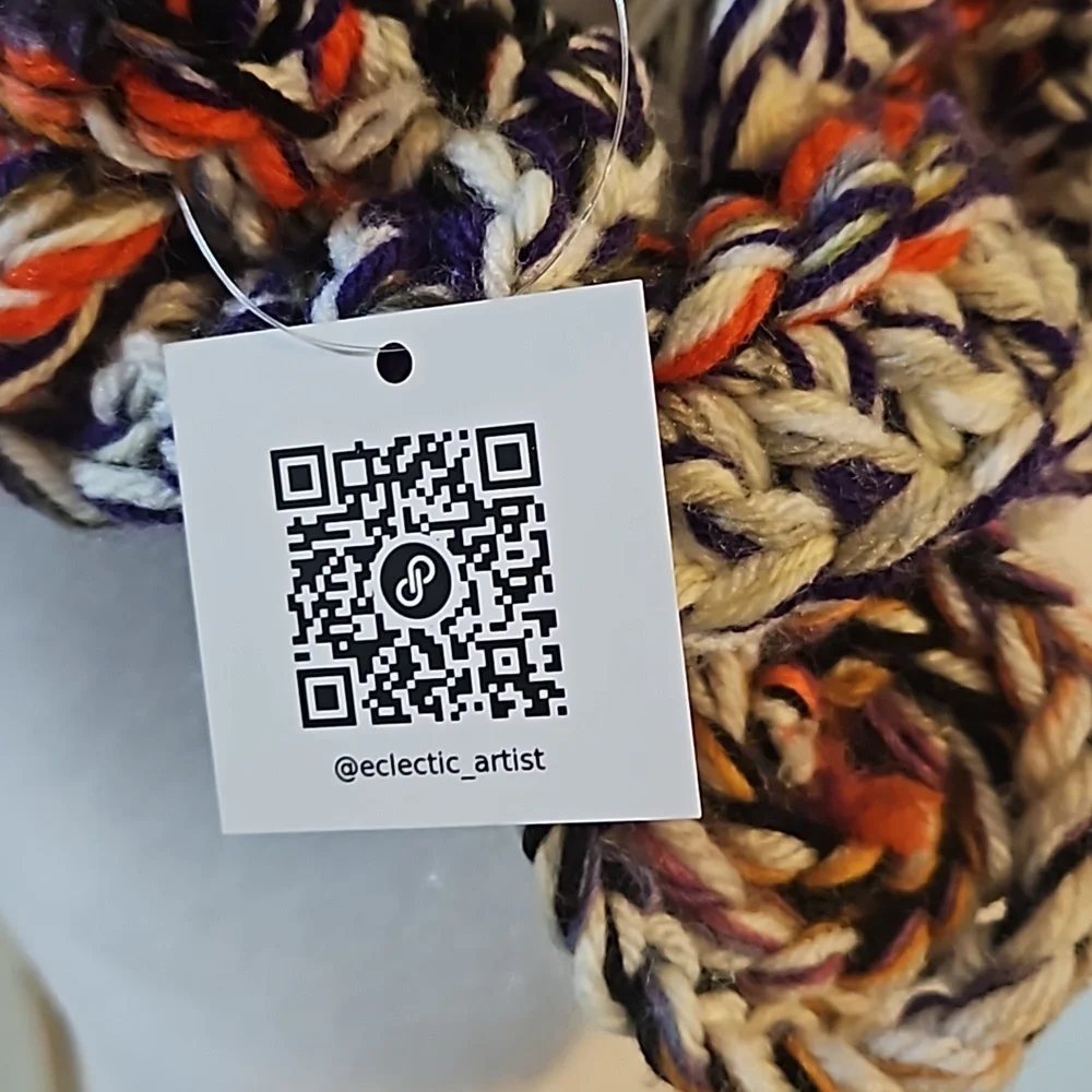 Hand Crafted Scarf Crochet Chunky knit multicolored Artisan  unique wearable art